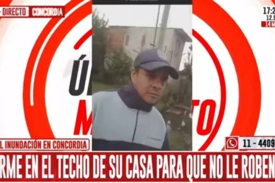 (En Entre Ríos) Brutal inundación en Concordia: duerme en el techo de su casa para que no le roben todo