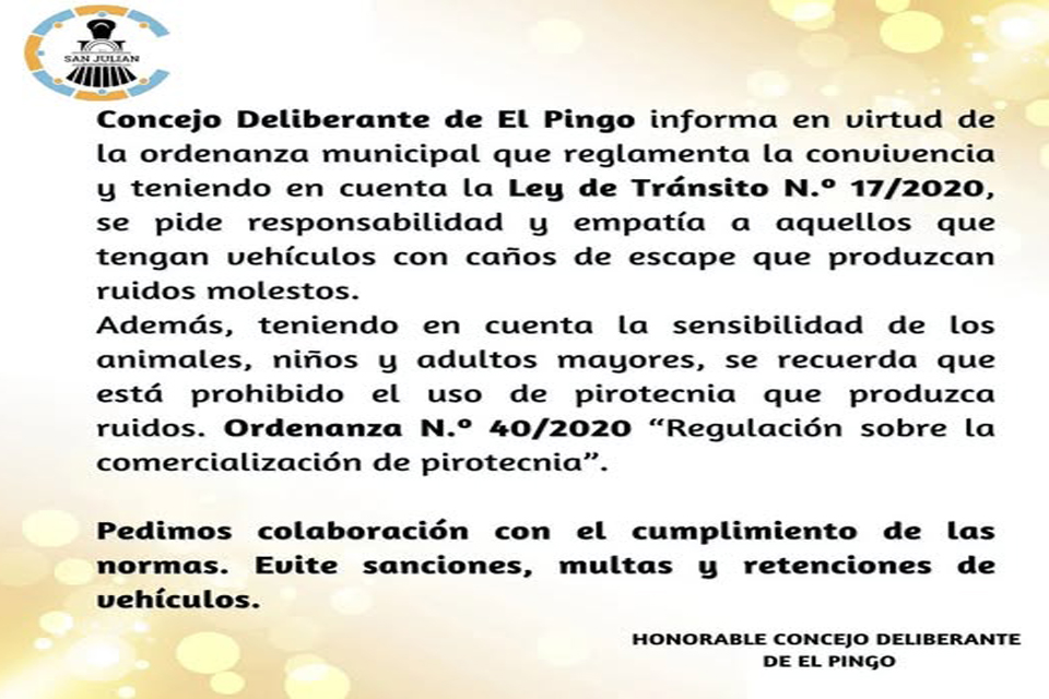 El municipio advierte sobre ruidos molestos