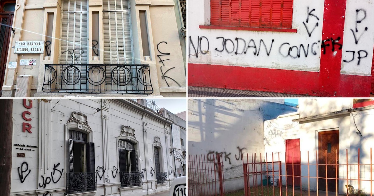 UCR denuncia ataques en sedes con pintadas en respaldo a Cristina Kirchner en La Plata, Mendoza y Buenos Aires