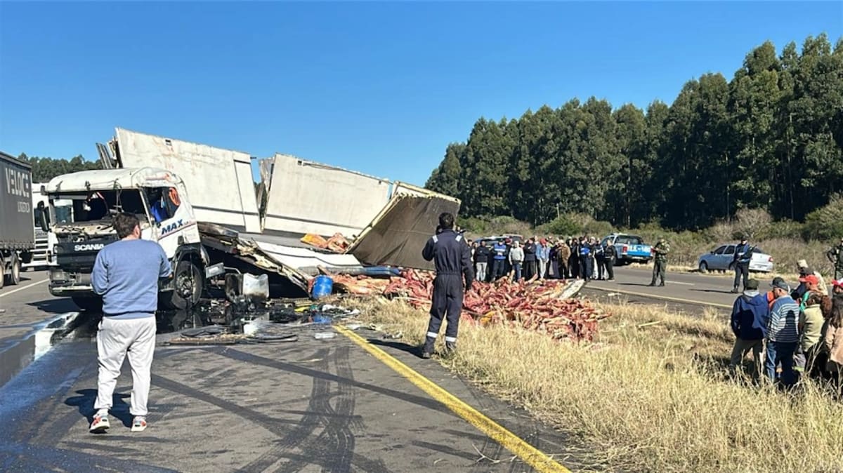 Carne tirada, saqueos y caos tras el vuelco de un camión frigorífico