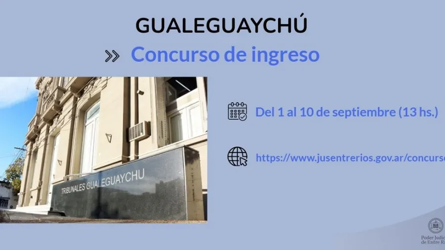 Gualeguaychú convoca a concurso público para el cargo de escribiente en el Poder Judicial