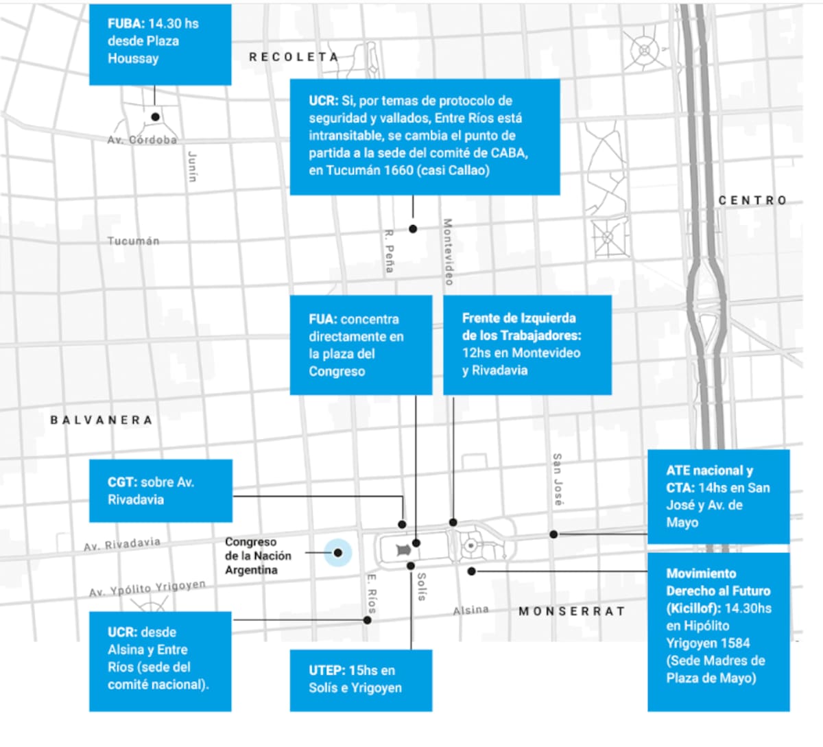 Contra los vetos de Milei. Marcha universitaria: el mapa de todos los cortes de tránsito y puntos de concentración