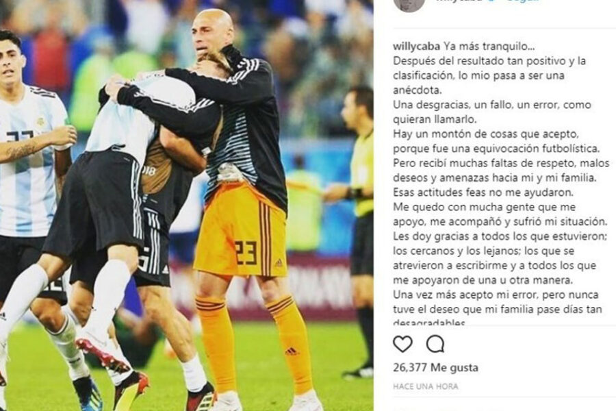El mensaje de Willy Caballero tras las reacciones crueles por su error frente a Croacia (alivió del arquero entrerriano)