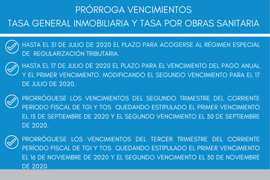 Prórroga de vencimientos de tasas