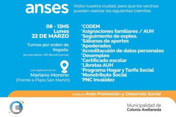 ANSES atenderá en el SUM Municipal