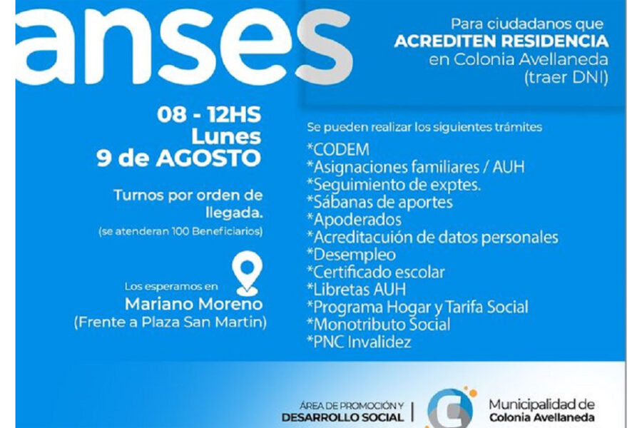 ANSES atenderá el 9 de agosto