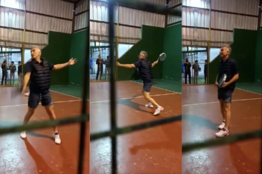 Visita sorpresa de Macri jugando al paddle