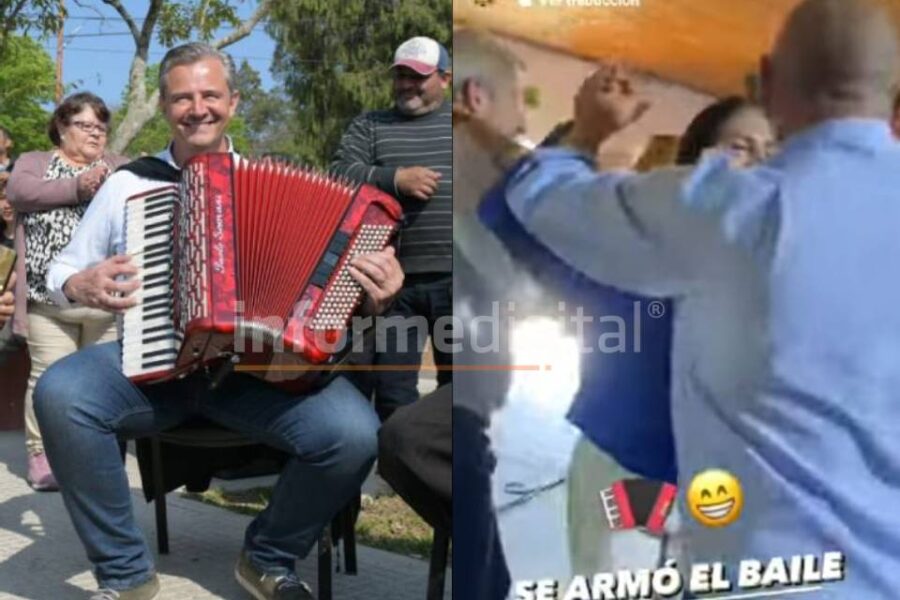 Bahl toca el acordeón y Frigerio baila